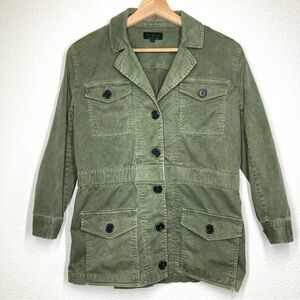 Lucky Brand Cargo Jacket S Military Green Distressed Button Down 3/4 Sleeves